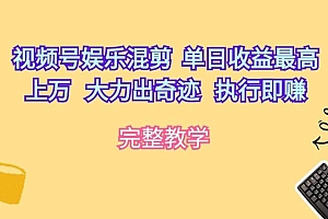 视频号娱乐混剪  单日收益最高上万   大力出奇迹   执行即赚