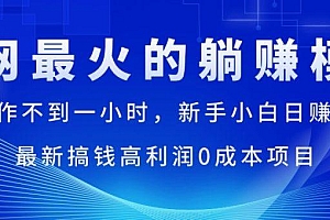 全网最火的躺赚模式,每天操作不到一小时,新手小白日赚1500+,最新搞…