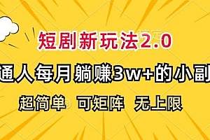 短剧新玩法2.0,超简单,普通人每月躺赚3w+的小副业
