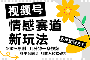 视频号情感赛道全新玩法,5分钟一条原创视频,操作简单易上手,日入500+