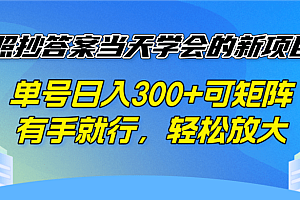 照抄答案当天学会的新项目,单号日入300 +可矩阵,有手就行,轻松放大