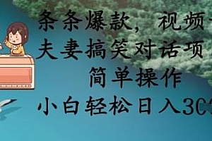 条条爆款,视频号夫妻搞笑对话项目,简单操作,小白轻松日入3张
