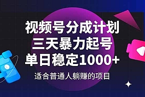 视频号分成计划,三天暴力起号玩法 单日稳定1000+