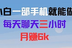 小白一部手机就能做,每天聊天三小时,月入6k