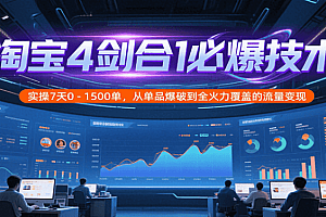 淘宝4剑合1必爆技术,实操7天0-1500单,从单品爆破到全火力覆盖的流量变现