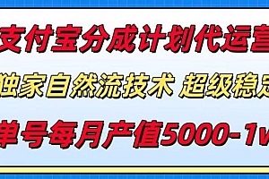 支付宝分成计划代运营,最新自然流技术,收益稳定,单号月产5000+!