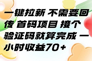 一键拉新 不需要回传 首码项目 接个验证码就算完成 一小时收益70+