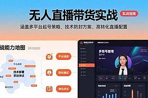 无人直播带货实战,涵盖多平台起号策略、技术防封方案、高转化直播配置