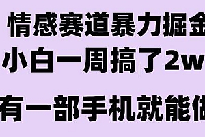 情感暴力掘金项目,新人操作一周挣了2W,长期稳定小白可做
