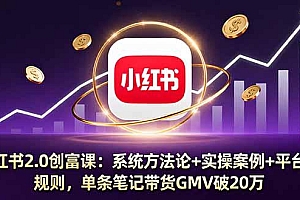 小红书2.0创富课:系统方法论+实操案例+平台规则,单条笔记带货GMV破20万