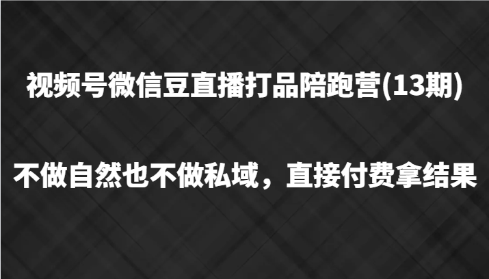 视频号微信豆直播打品陪跑，不做不自然流不做私域，直接付费拿结果