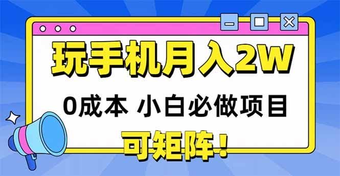 玩玩手机月入20000+，0成本小白必做项目，可矩阵-1