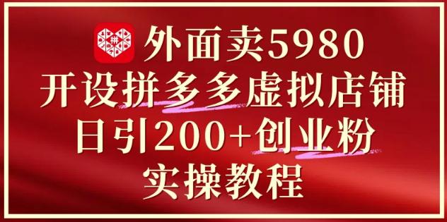 外面卖5980开设拼多多虚拟店铺:单日引流200+创业付费粉实战教程-1 外面卖5980开设拼多多虚拟店铺:单日引流200+创业付费粉实战教程-1