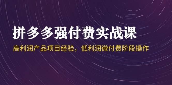 拼多多强付费实战课-44期，高利润产品项目经验，低利润微付费阶段操作