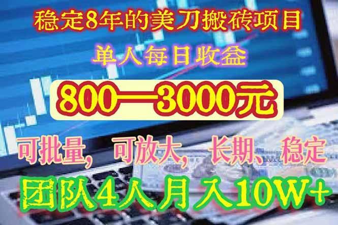 稳定8年的美刀搬砖项目，单人每日收益800—3000.团队4人月入10W+.可线下-1