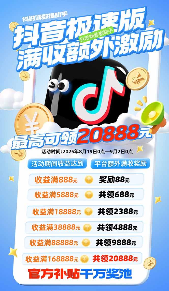 抖音极速版拉新，平台大力扶持，每单15元，万播转化无上限，平台额外满…-2
