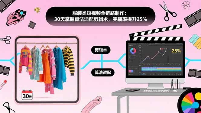 服装类短视频全链路制作：30天掌握算法适配剪辑术，完播率提升25%-1