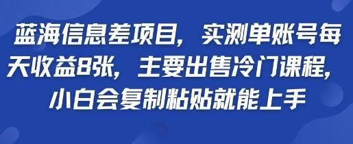 蓝海信息差项目，实测单账号每天收益多张，主要出售冷门课程，小白会复制粘贴就能上手-1