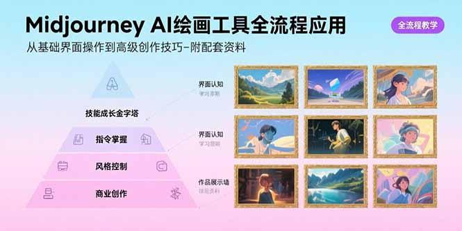 Midjourney AI绘画工具全流程应用，从基础界面操作到高级创作-附配套资料-1