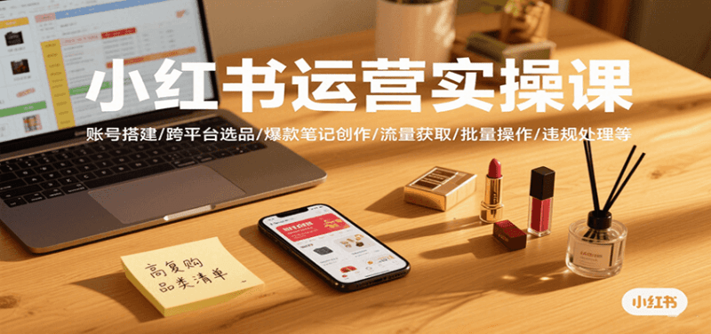 小红书运营实操课，账号搭建/跨平台选品/爆款笔记创作/流量获取/批量操作/违规处理等-1