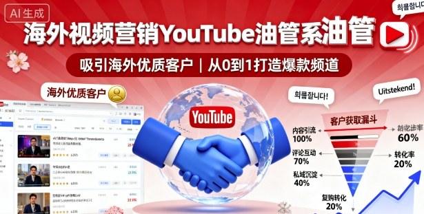 海外视频营销YouTube油管系列课程，吸引海外优质客户