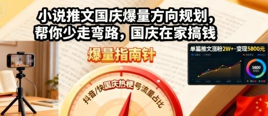 小说推文国庆爆量方向规划，帮你少走弯路，国庆在家搞钱