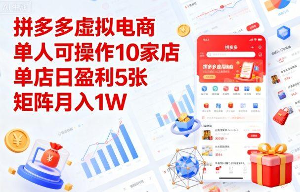 拼多多虚拟电商,单人可操作10家店,单店日盈利5张,矩阵月入1W+【揭秘】-1 拼多多虚拟电商,单人可操作10家店,单店日盈利5张,矩阵月入1W+【揭秘】-1