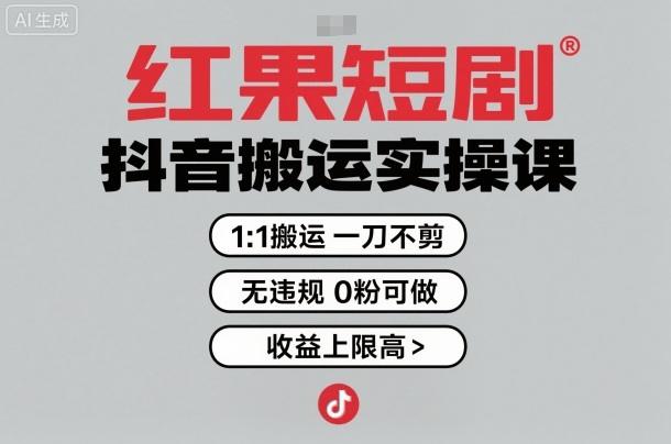 红果短剧拉新之抖音搬运实操课,1:1搬运,一刀不剪,无违规,0粉可做,收益上限高-1 红果短剧拉新之抖音搬运实操课,1:1搬运,一刀不剪,无违规,0粉可做,收益上限高-1