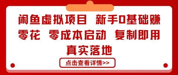 闲鱼虚拟项目，新手0基础賺零花，零成本启动，复制即用，真实落地