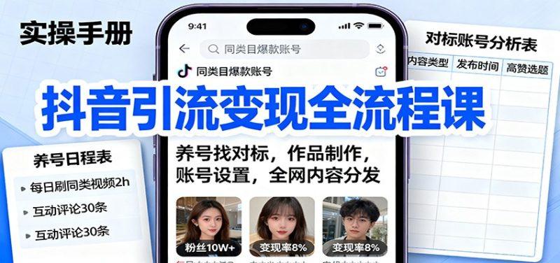 抖音引流变现全流程课:养号找对标,作品制作,账号设置,全网内容分发-1 抖音引流变现全流程课:养号找对标,作品制作,账号设置,全网内容分发-1