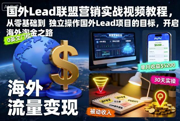 国外Lead联盟营销实战视频教程,从零基础到独立操作国外Lead项目的目标,开启海外淘金之路-1 国外Lead联盟营销实战视频教程,从零基础到独立操作国外Lead项目的目标,开启海外淘金之路-1