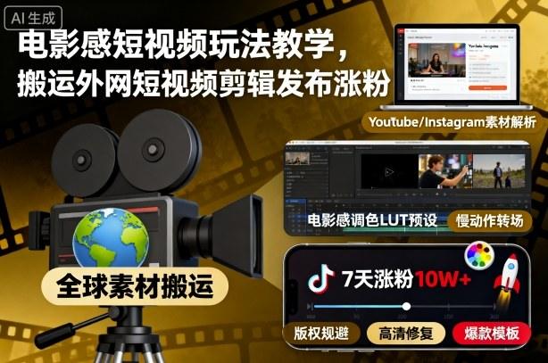 电影感短视频玩法教学,搬运外网短视频剪辑发布涨粉-1 电影感短视频玩法教学,搬运外网短视频剪辑发布涨粉-1