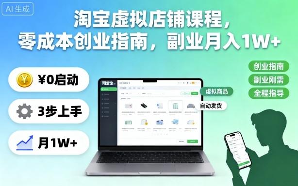 淘宝虚拟店铺课程,零成本创业指南,副业月入1W+-1 淘宝虚拟店铺课程,零成本创业指南,副业月入1W+-1
