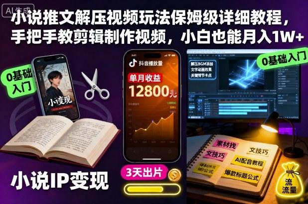 小说推文解压视频玩法保姆级详细教程,手把手教剪辑制作视频,小白也能月入1W+-1 小说推文解压视频玩法保姆级详细教程,手把手教剪辑制作视频,小白也能月入1W+-1