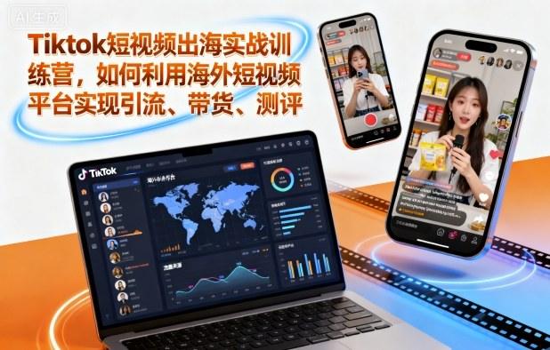 Tiktok短视频出海实战训练营，如何利用海外短视频平台实现引流、带货、测评