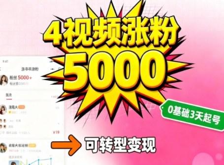 小红书暴力起号方法,四个视频涨粉5000,起号后可转型,操作简单,对小白友好-1 小红书暴力起号方法,四个视频涨粉5000,起号后可转型,操作简单,对小白友好-1