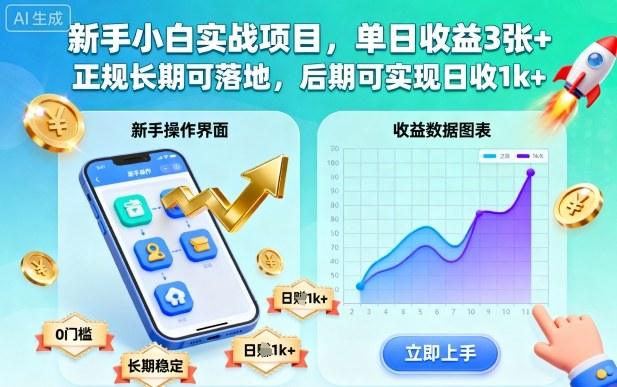 新手小白实战项目,单日收益3张+,正规长期可落地,后期可实现日收1k+【揭秘】-1 新手小白实战项目,单日收益3张+,正规长期可落地,后期可实现日收1k+【揭秘】-1