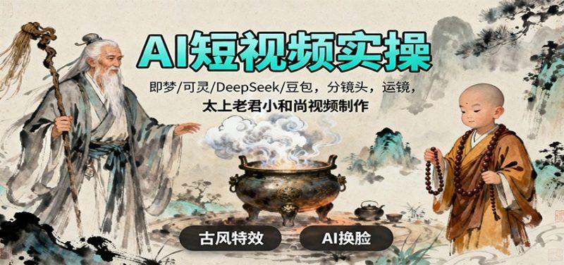 AI短视频实操,即梦/可灵/DeepSeek/豆包,分镜头,运镜,太上老君小和尚视频制作-1 AI短视频实操,即梦/可灵/DeepSeek/豆包,分镜头,运镜,太上老君小和尚视频制作-1