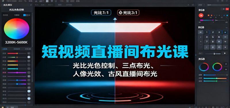 短视频直播间布光课:光比光色控制、三点布光、人像光效、古风直播间布光-1 短视频直播间布光课:光比光色控制、三点布光、人像光效、古风直播间布光-1