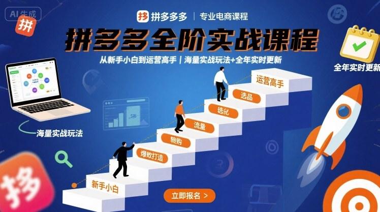 拼多多全阶实战课程,从新手小白到运营高手,海量实战玩法+全年实时更新【2025年10月更新】-1 拼多多全阶实战课程,从新手小白到运营高手,海量实战玩法+全年实时更新【2025年10月更新】-1