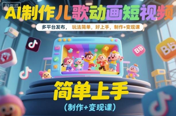 AI制作儿歌动画短视频,多平台发布,玩法简单,好上手,制作+变现课-1 AI制作儿歌动画短视频,多平台发布,玩法简单,好上手,制作+变现课-1