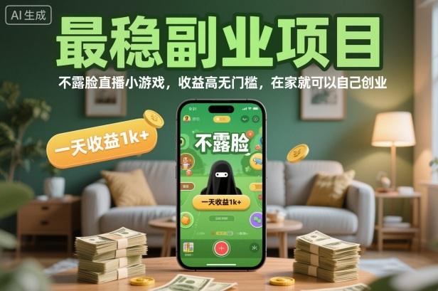 最稳副业项目,不露脸直播小游戏,收益高无门槛,一天收益1k+,在家就可以自己创业【揭秘】-1 最稳副业项目,不露脸直播小游戏,收益高无门槛,一天收益1k+,在家就可以自己创业【揭秘】-1