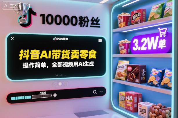 抖音AI带货卖零食,操作简单,全部视频用AI生成,一万粉丝,卖了3.2W单-1 抖音AI带货卖零食,操作简单,全部视频用AI生成,一万粉丝,卖了3.2W单-1