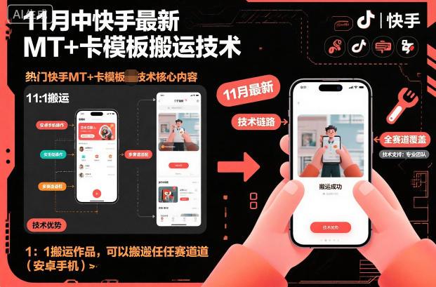 11月中快手最新MT+卡模板搬运技术，1：1搬运作品，可以搬运任何赛道（安卓手机）