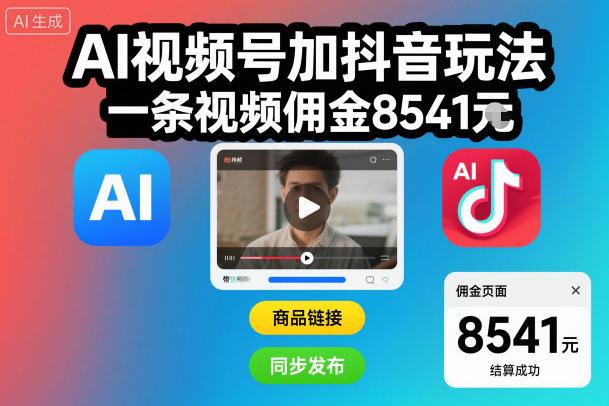AI视频号加抖音玩法，一条视频佣金8541米