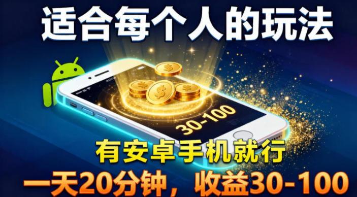 适合每个人的玩法，有安卓手机就行，一天20分钟，收益30-100