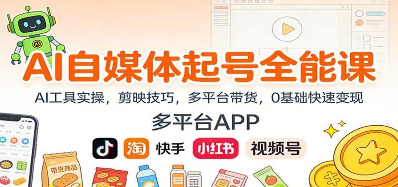 AI自媒体起号全能课：AI工具实操，剪映技巧，多平台带货，0基础快速变现