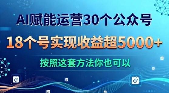 AI赋能运营30个公众号，18个号实现收益超5k+，按照这套方法你也可以