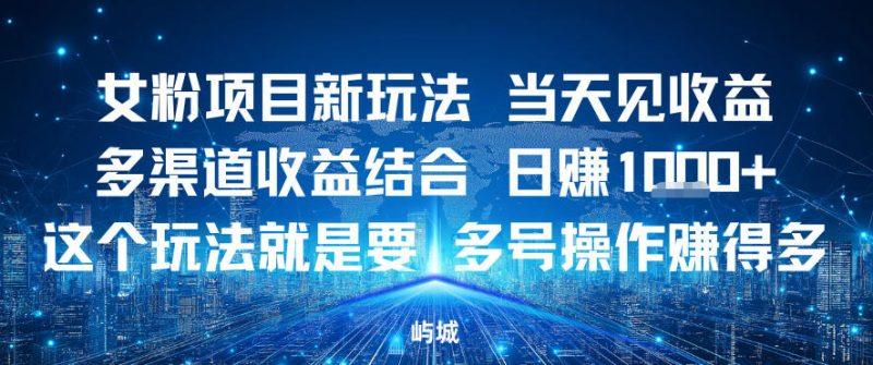 女粉项目新玩法当天见收益多渠道收益结合，日入多张，这个玩法就是要，多号操作賺得多