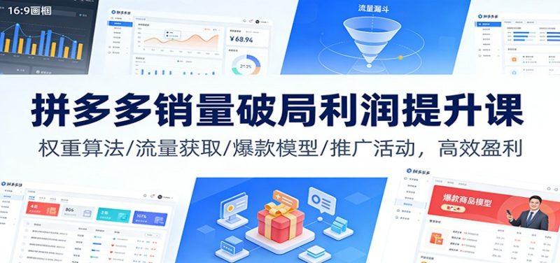 拼多多销量破局利润提升课：权重算法/流量获取/爆款模型/推广活动，高效盈利